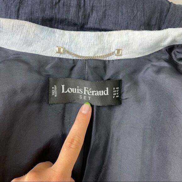 Vintage Women’s Louis Feraud Navy Blue Linen Blazer Sz L - Picture 2 of 11